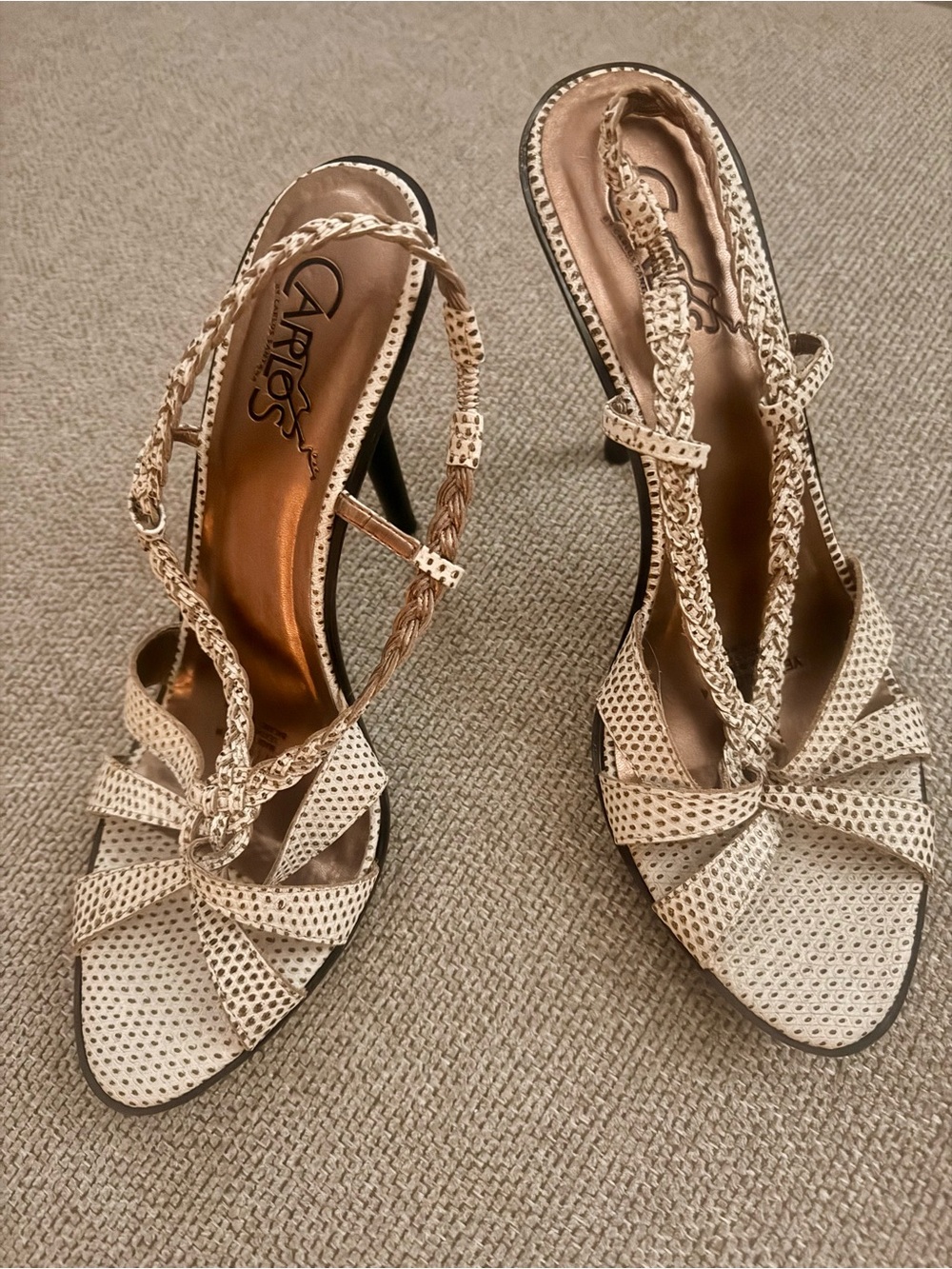 Carlos by Carlos Santana Beige Braided Slingback Heels